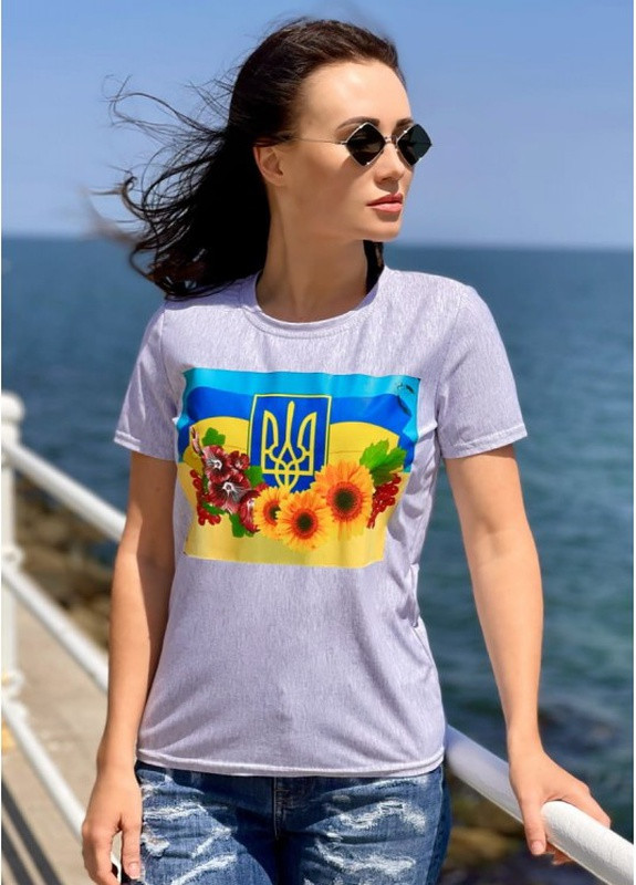 Серая летняя женская футболка подсолнухи Look & Buy