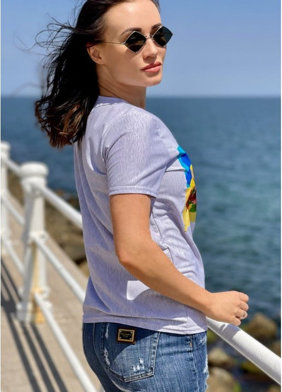 Сіра літня жіноча футболка соняшники Look & Buy
