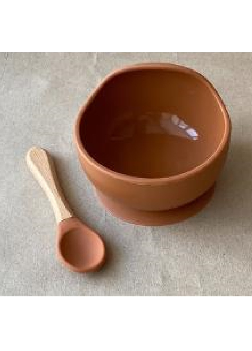 Дитяча силіконова миска тарілка посуд для дітей на присосці з ложкою (945872-Т) Коричнева Francesco Marconi (251339185)