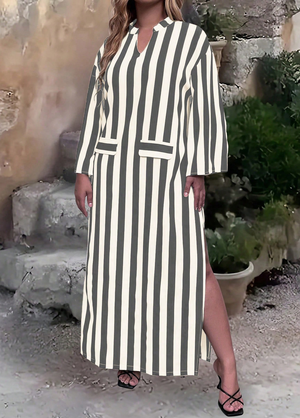 Сіра кежуал сукня а-силует SHEIN в смужку