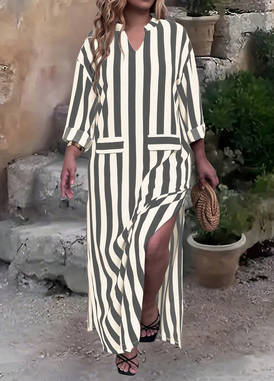 Сіра кежуал сукня а-силует SHEIN в смужку