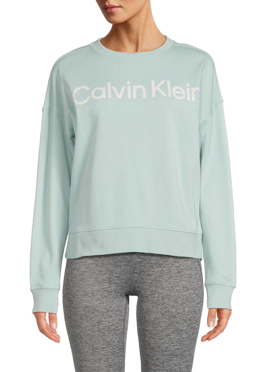 Свитшот Calvin Klein - Свободный крой надпись мятный кэжуал хлопок - (262823367)