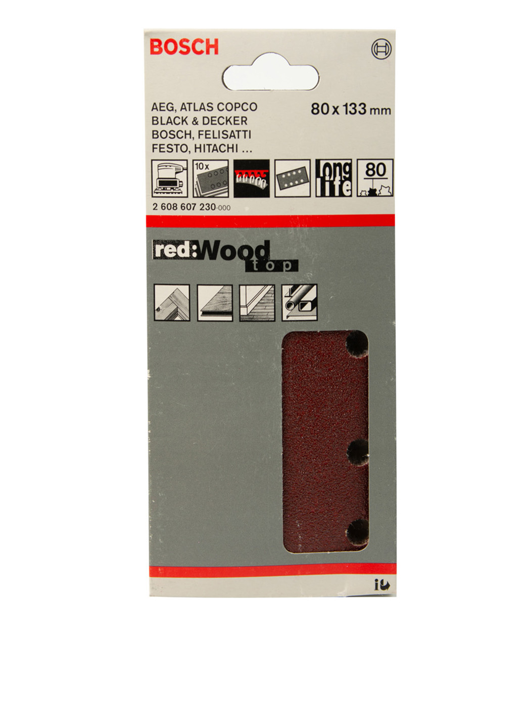 Бумага шлифовочная (10 шт.), 80х133 мм Bosch красная
