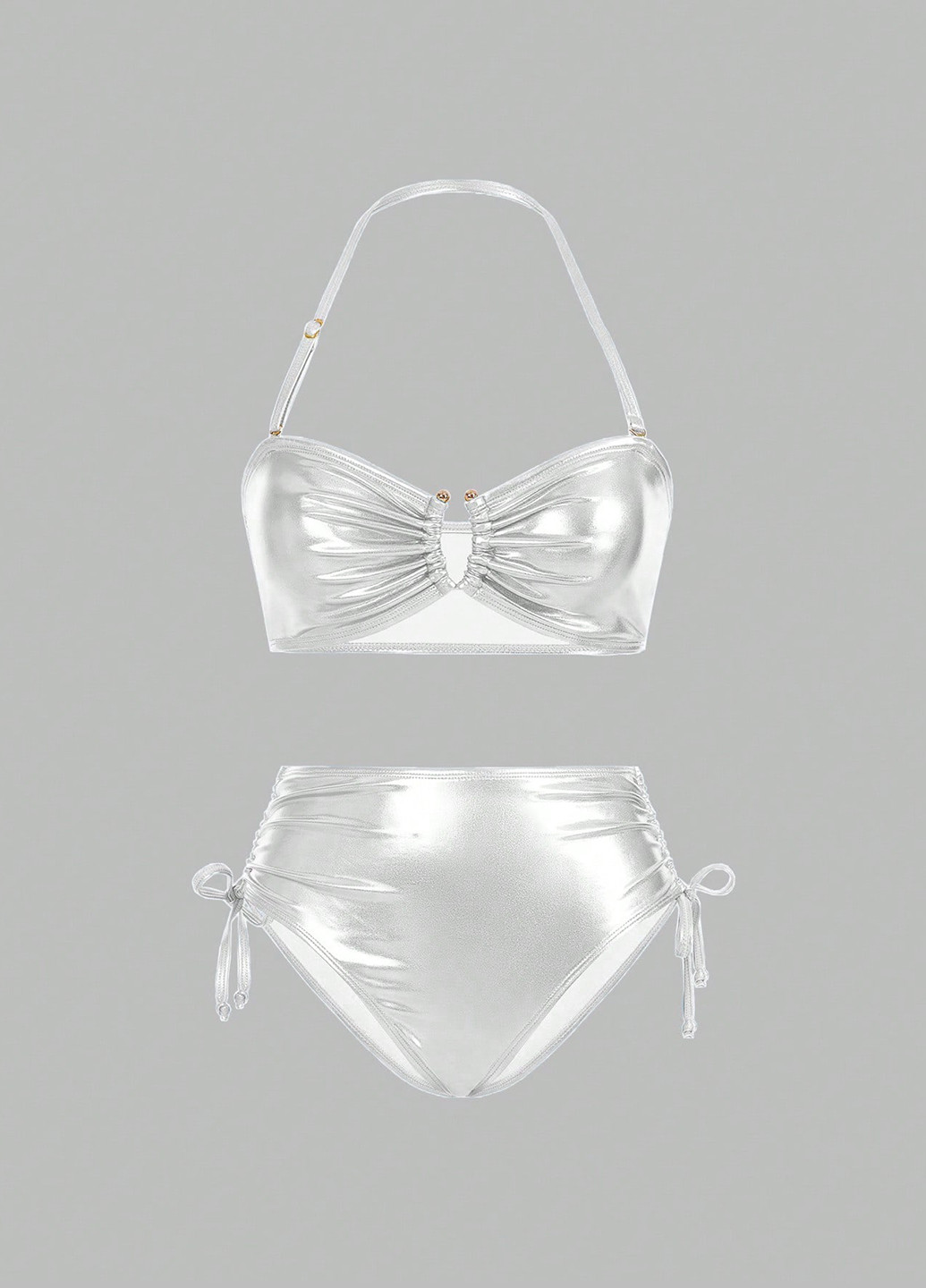 Білий демісезонний купальник (ліф, трусики) халтер, роздільний SHEIN