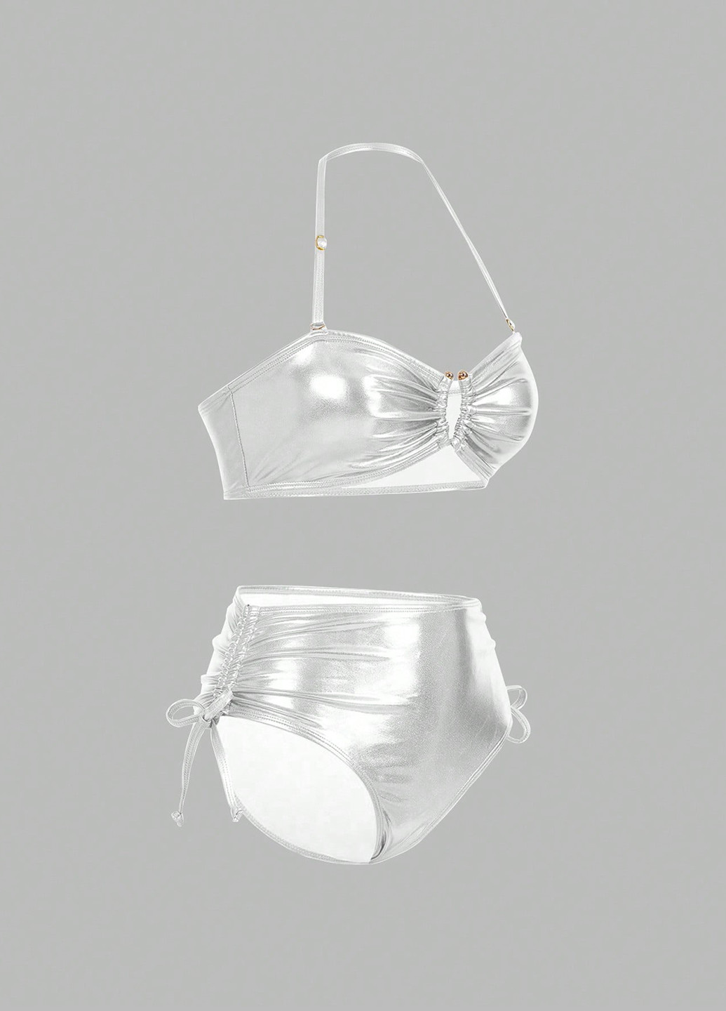 Білий демісезонний купальник (ліф, трусики) халтер, роздільний SHEIN