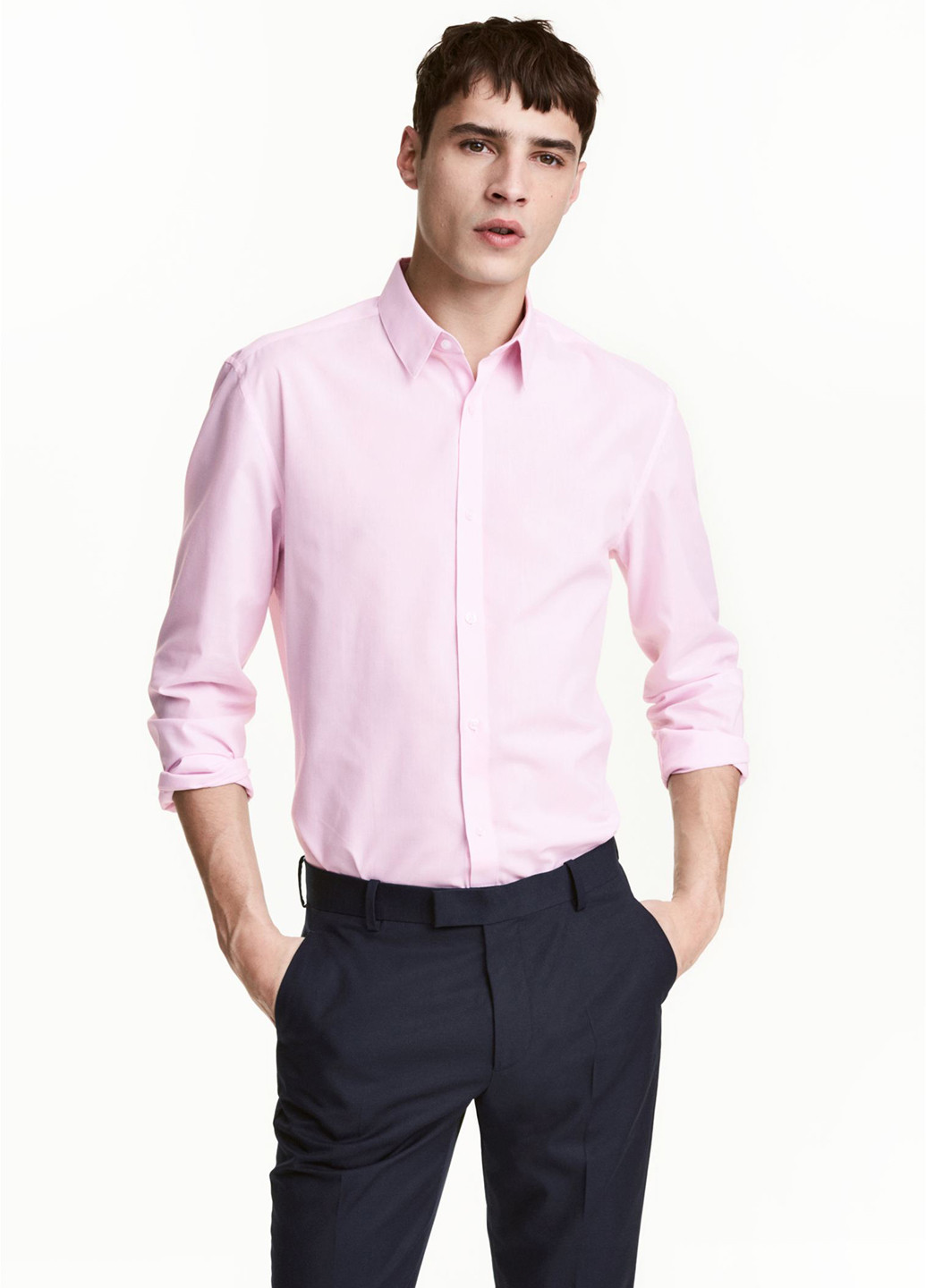 Светло-розовая классическая рубашка однотонная H&M