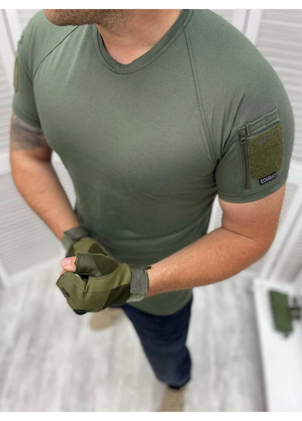 Оливкова футболка чоловіча тактична потовідвідна зсу tactical l 50 р 7003 оливкова Combat