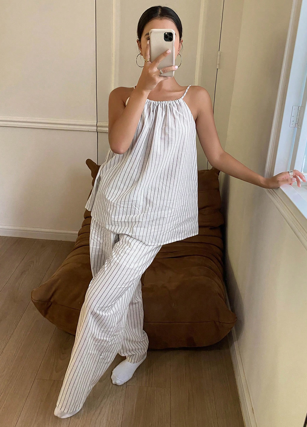 Белая всесезон пижама (майка, брюки) майка + брюки SHEIN