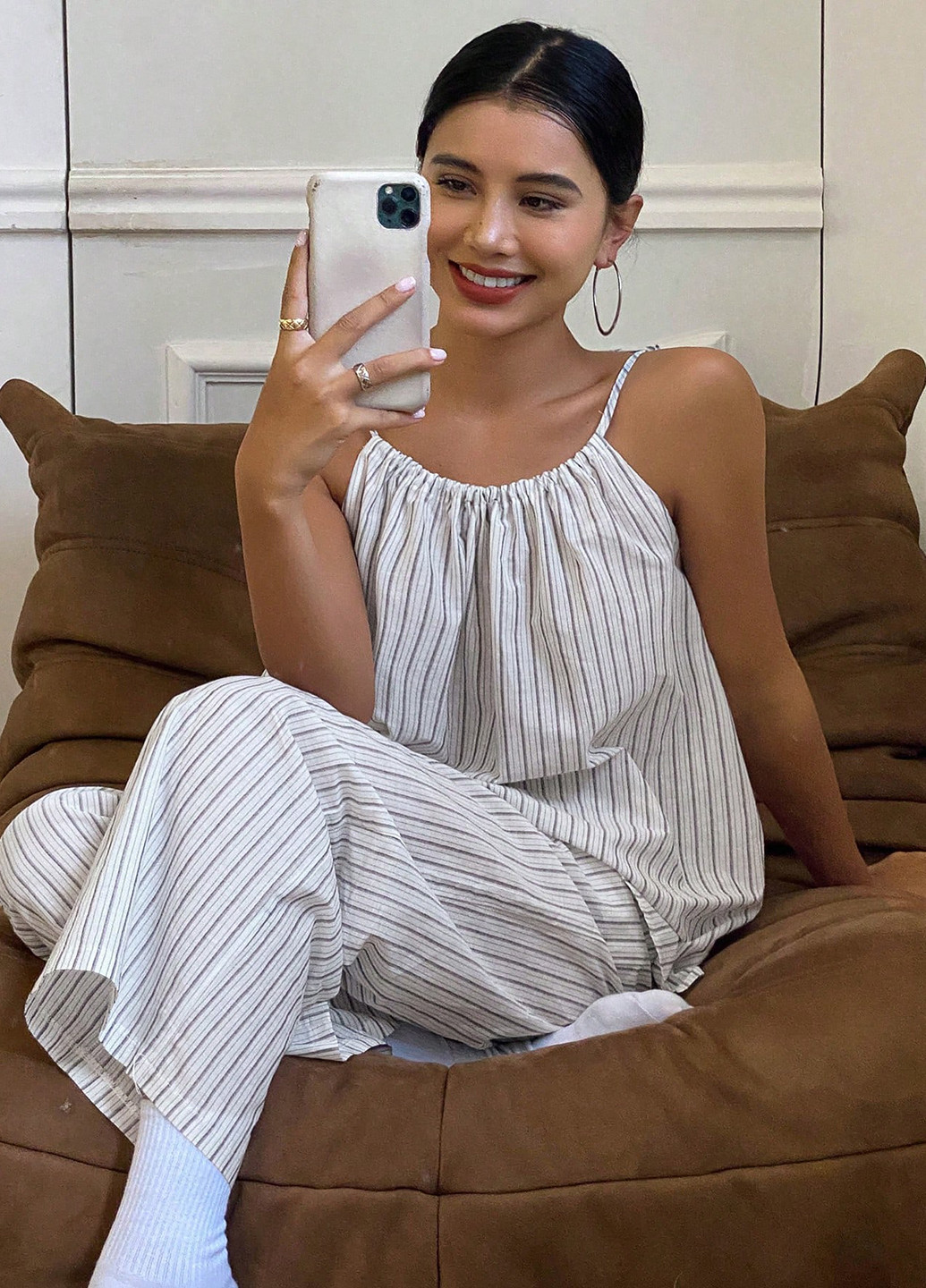 Белая всесезон пижама (майка, брюки) майка + брюки SHEIN