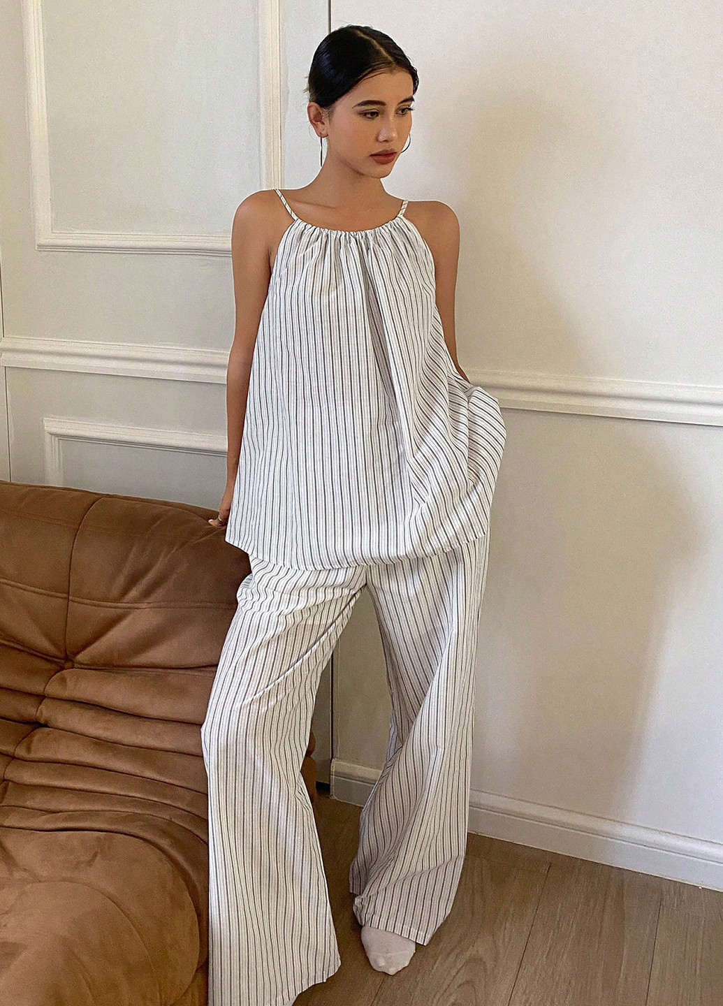 Белая всесезон пижама (майка, брюки) майка + брюки SHEIN