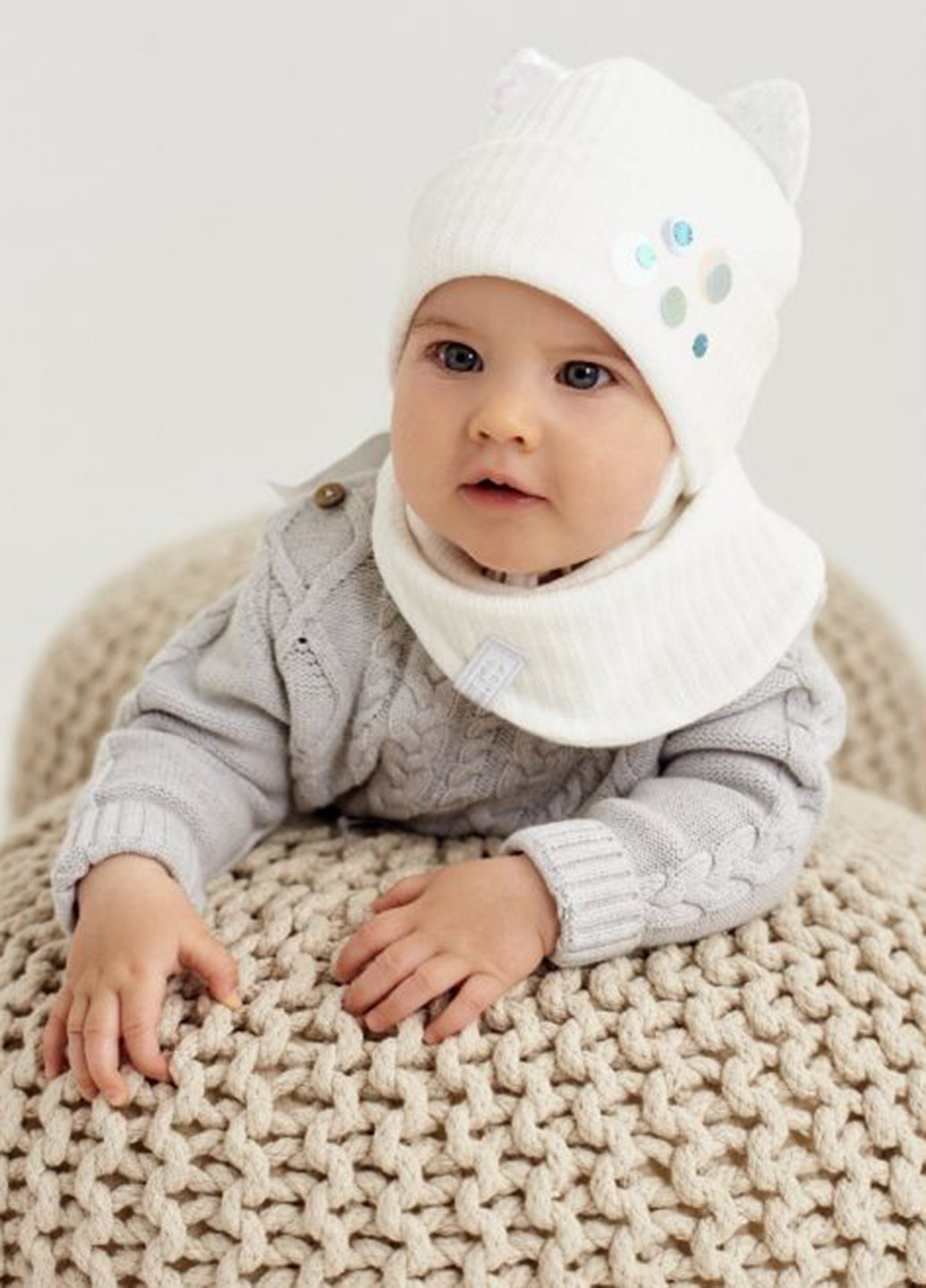 Молочний демісезонний комплект (шапка, шарф-снуд) Dembohouse