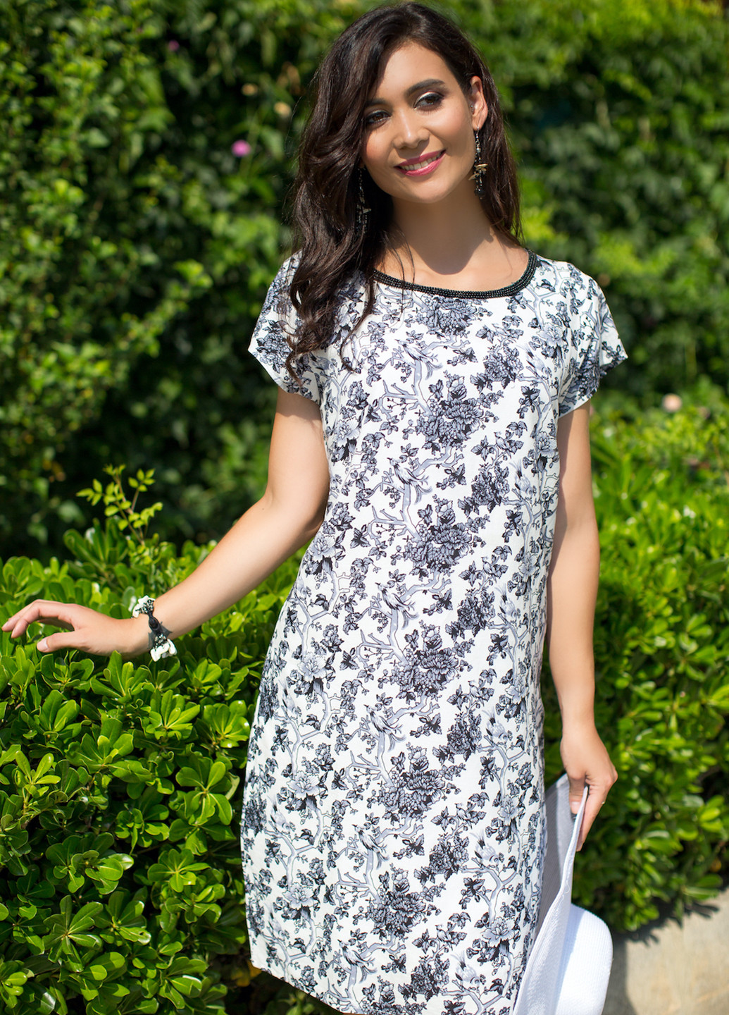 Черно-белое кэжуал платье Indiano с цветочным принтом
