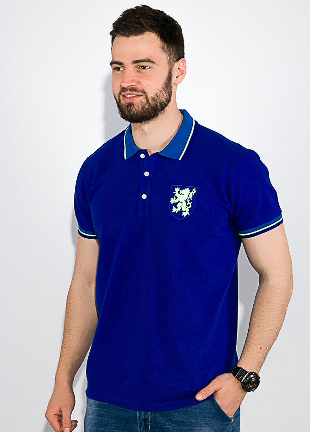 Васильковая футболка-поло для мужчин Time of Style с логотипом