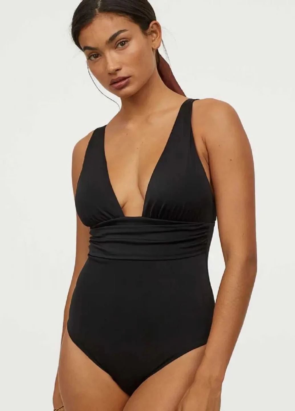Черный летний купальник слитный H&M+