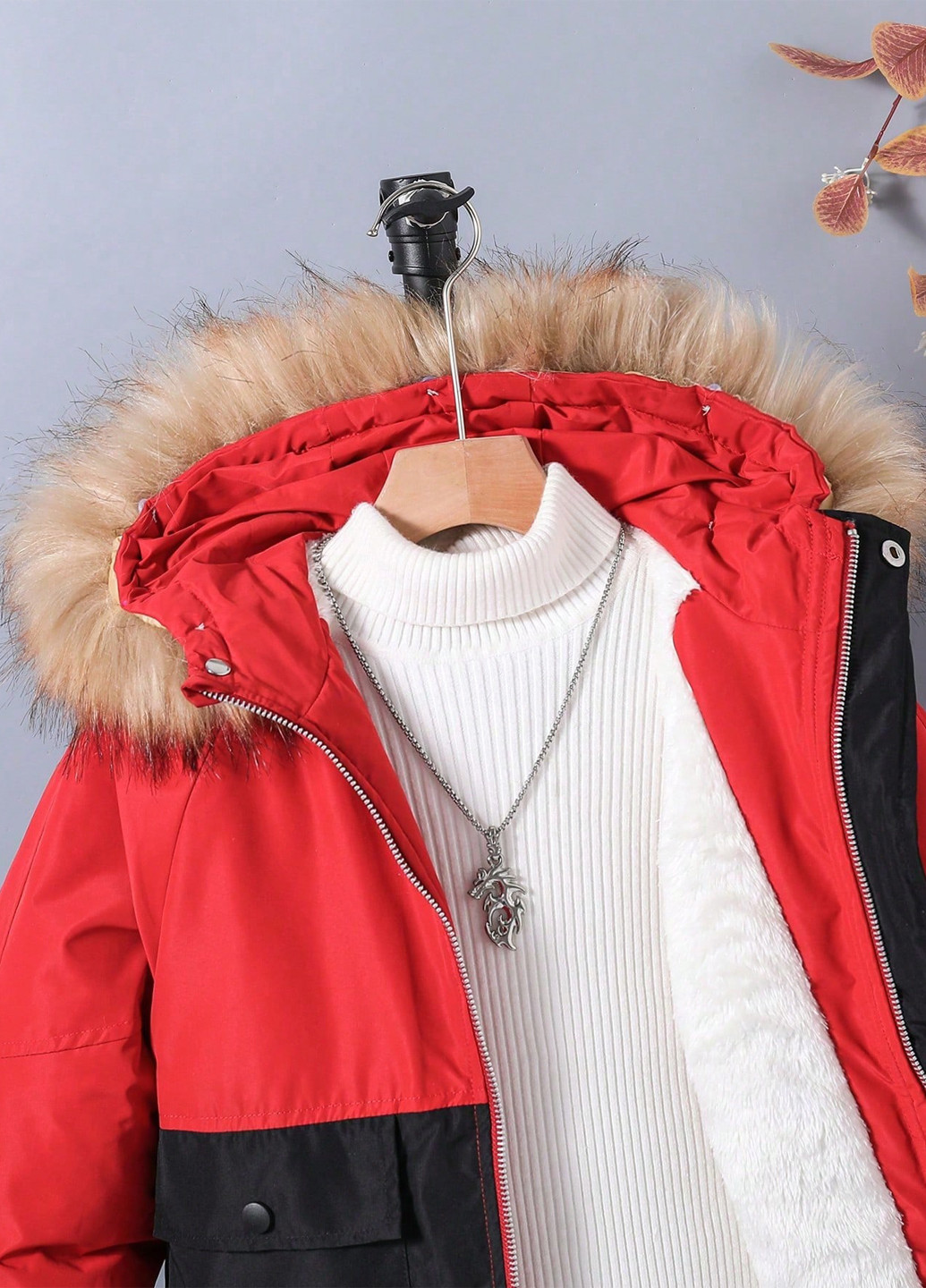 Помаранчево-червона зимня куртка SHEIN