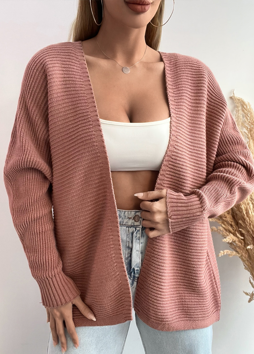 Розово-коричневый демисезонный кардиган SHEIN