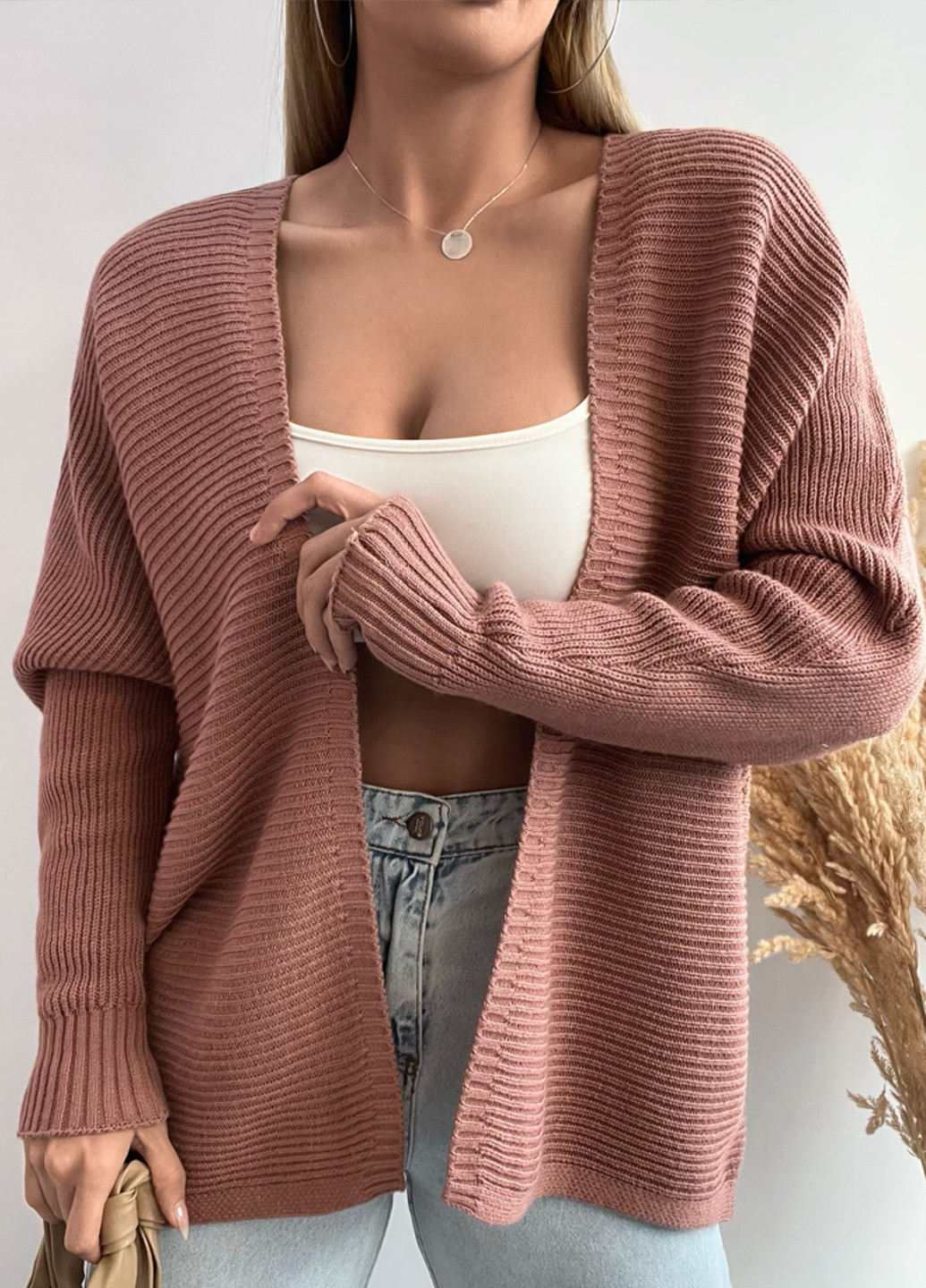 Розово-коричневый демисезонный кардиган SHEIN