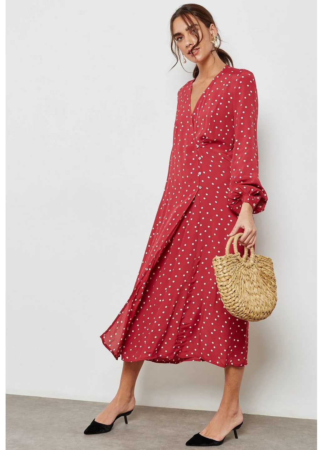 Бордовое кэжуал платье Mango однотонное