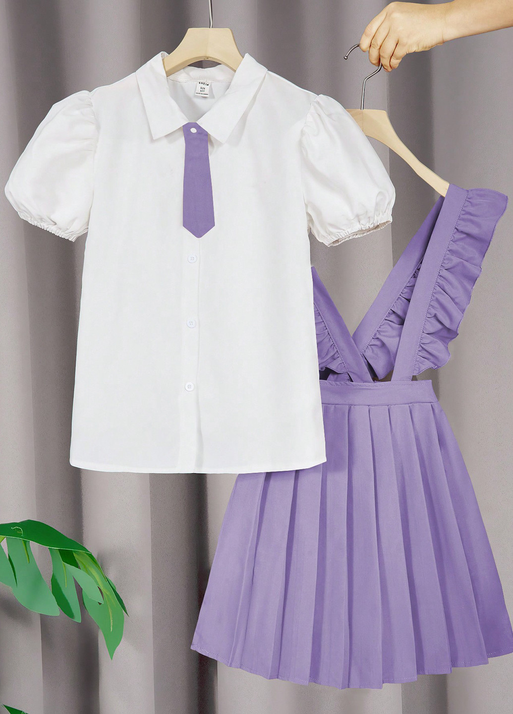 Сиреневый летний костюм (блуза, юбка) SHEIN