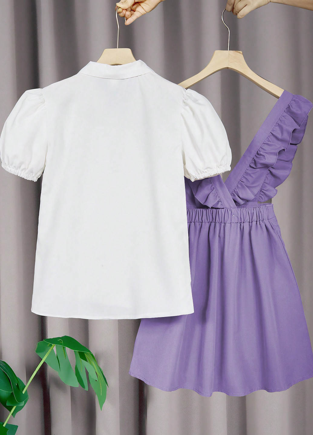 Сиреневый летний костюм (блуза, юбка) SHEIN