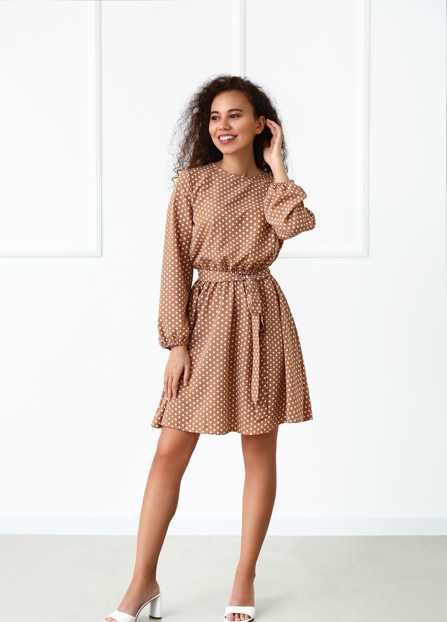 Бежева кежуал сукня Fashion Girl в горошок