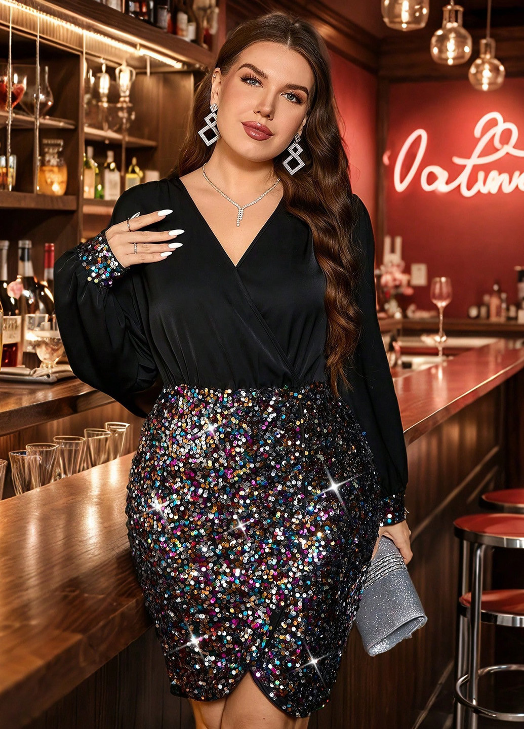 Черное коктейльное платье силуэтная SHEIN колор блок