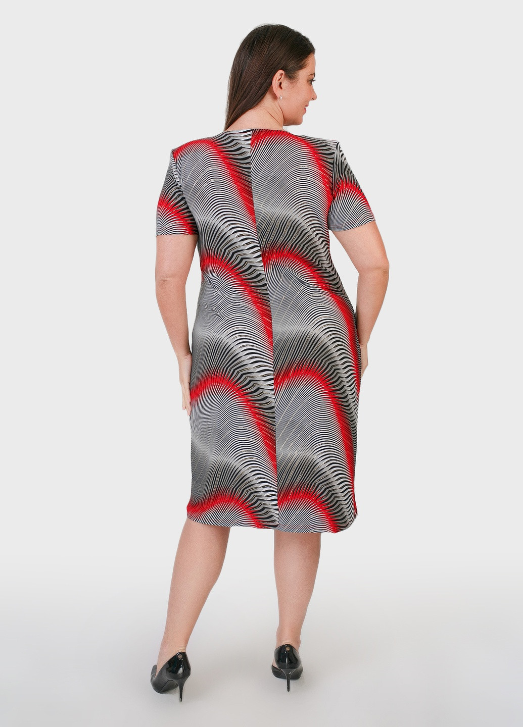 Красное кэжуал платье трикотажное красное с абстрактным принтом art 00054 BABOCHKA XL Collection с абстрактным узором