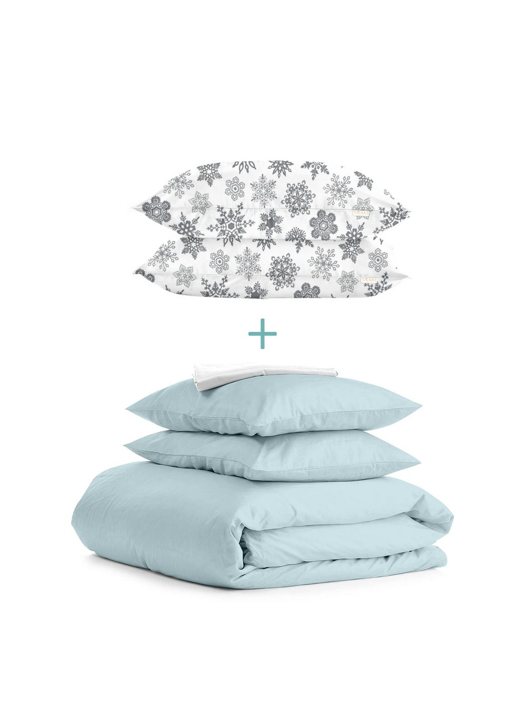 Комплект полуторної постільної білизни RANFORS LIGHT BLUE SNOWFLAKES GREY White (2 наволочки 50х70 у подарунок) Cosas (251281513)