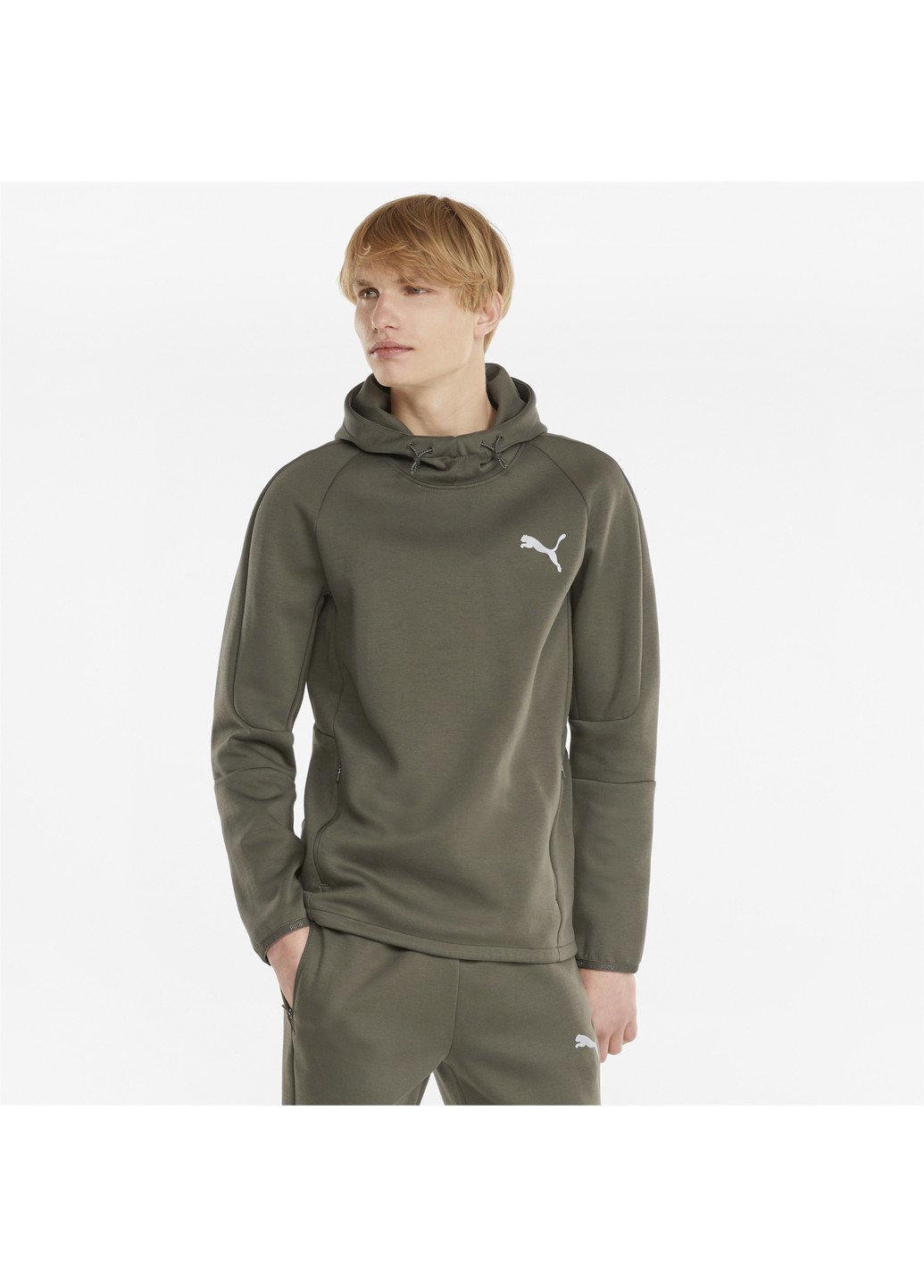 Зеленая демисезонная толстовка evostripe men's hoodie Puma