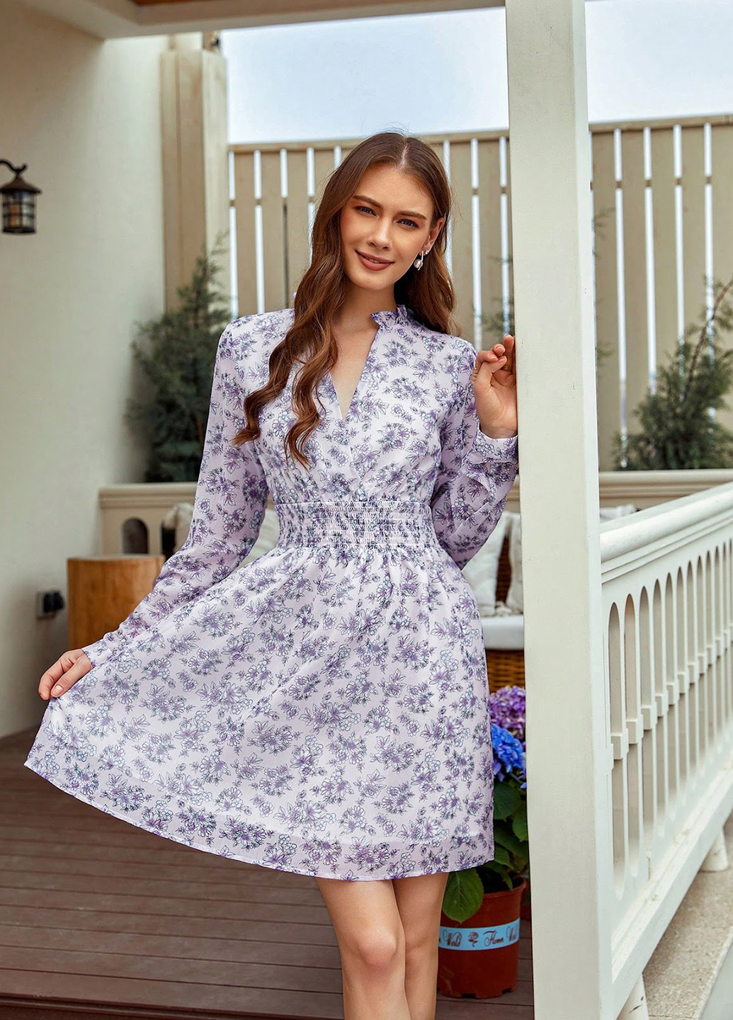 Комбинированное кэжуал платье на запах, клеш SHEIN с цветочным принтом