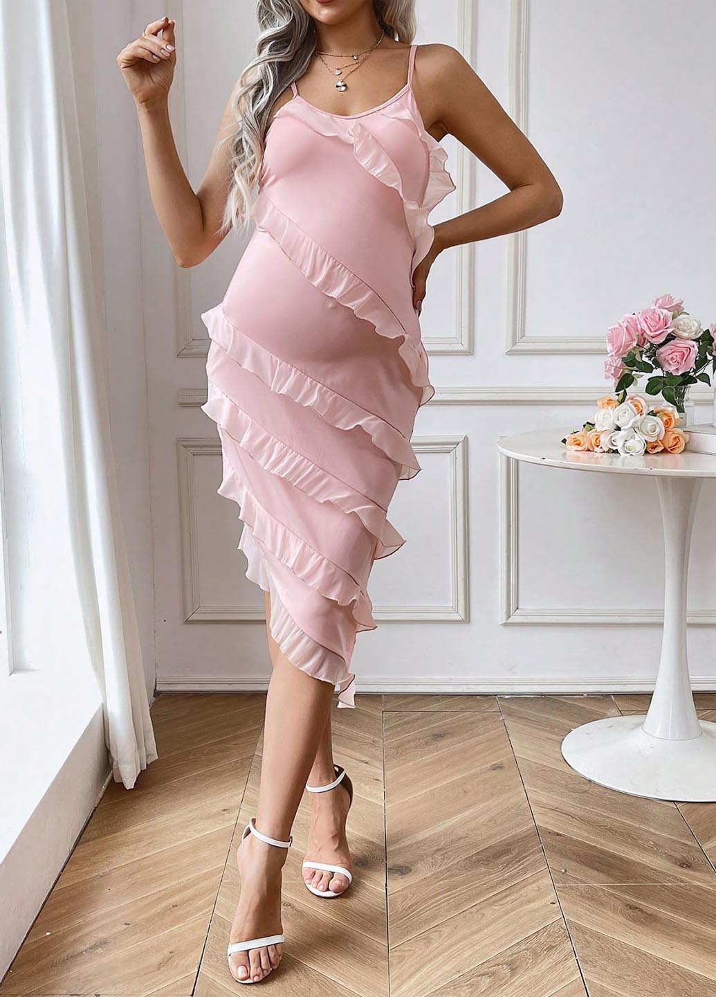 Светло-розовое коктейльное платье для беременных платье-комбинация, силуэтная, с открытой спиной SHEIN однотонное