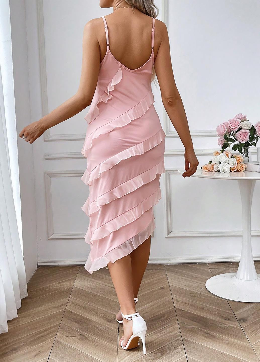 Светло-розовое коктейльное платье для беременных платье-комбинация, силуэтная, с открытой спиной SHEIN однотонное