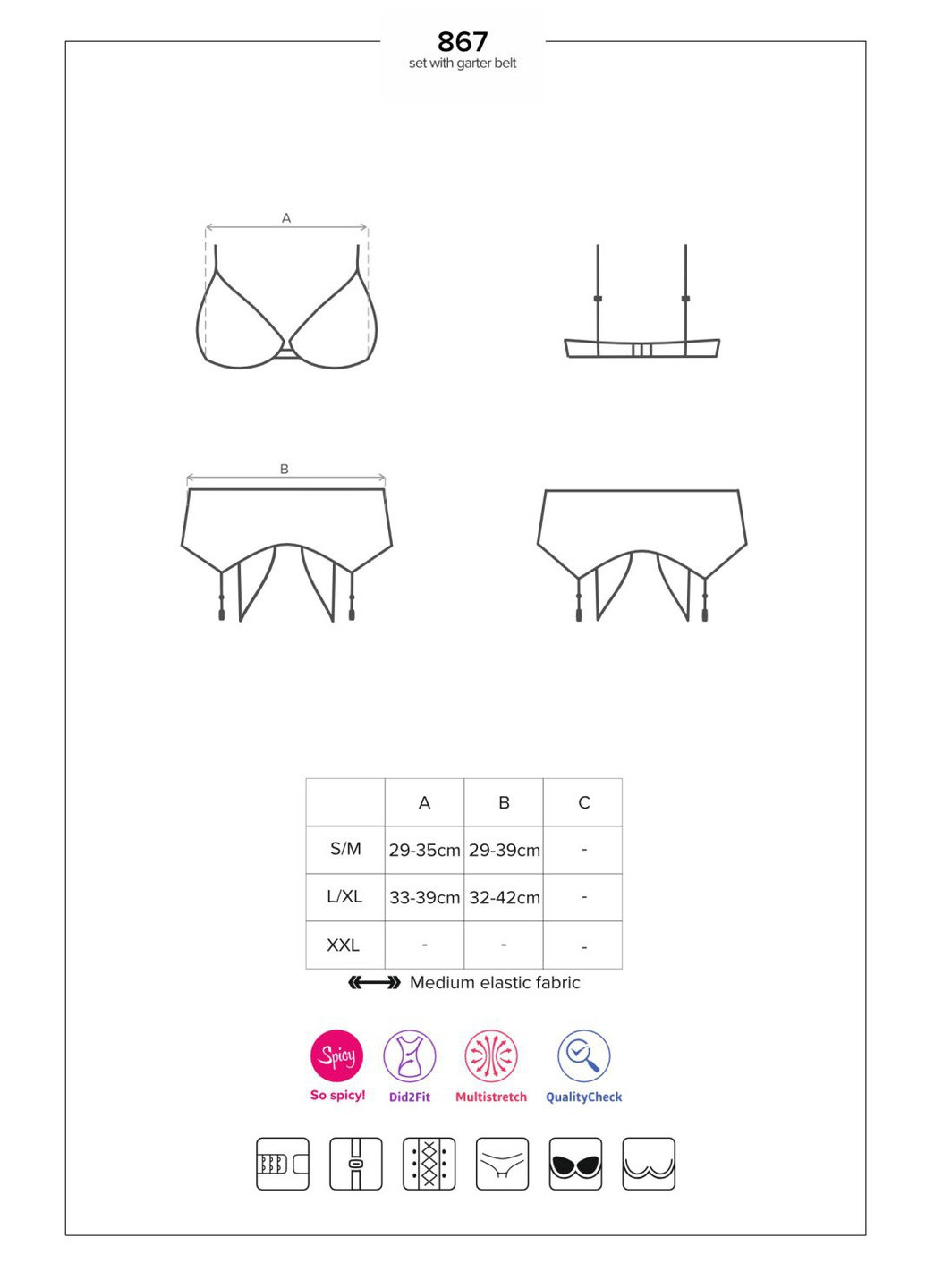 Чорний демісезонний комплект білизни (ліф, пояс) Obsessive