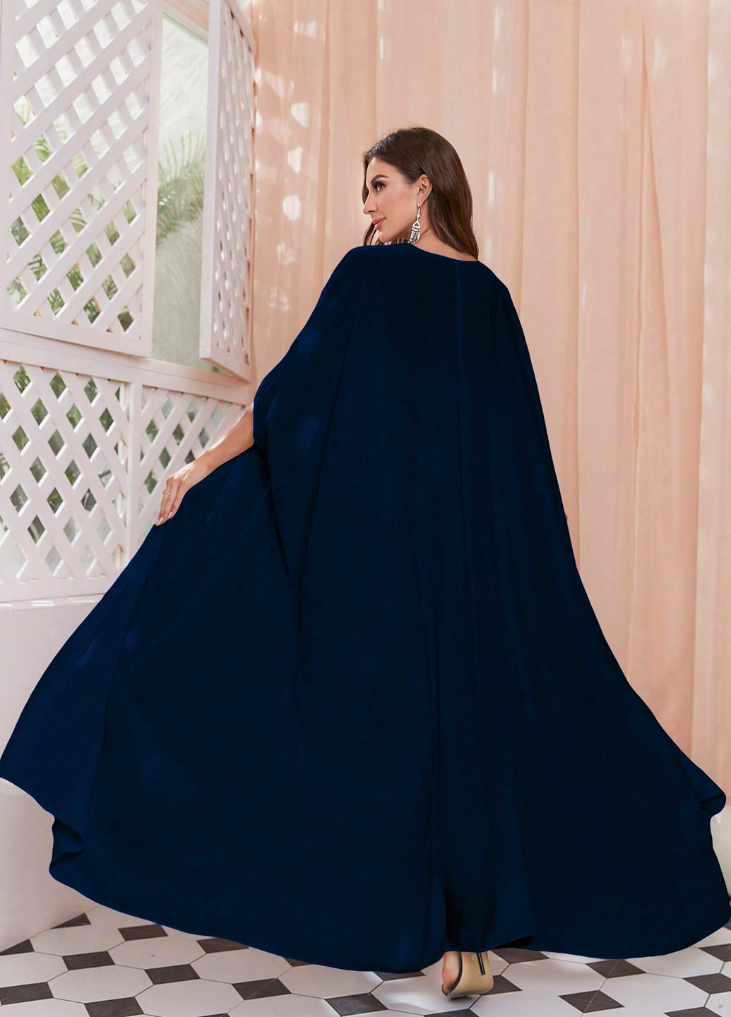 Темно-синій літній комплект (сукня, накидка) SHEIN