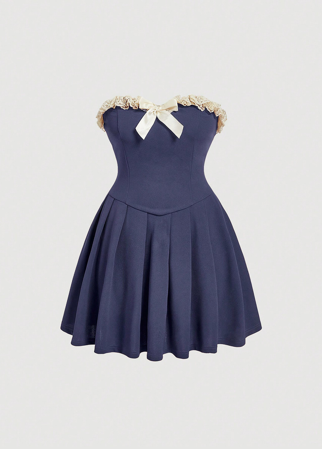 Синее коктейльное, вечернее, кэжуал платье клеш, бандо SHEIN однотонное