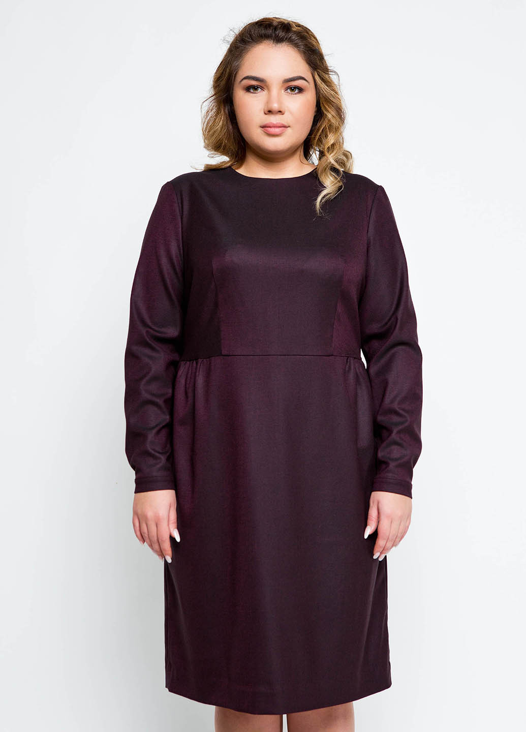 Темно-фиолетовое кэжуал платье с длинным рукавом Trand однотонное
