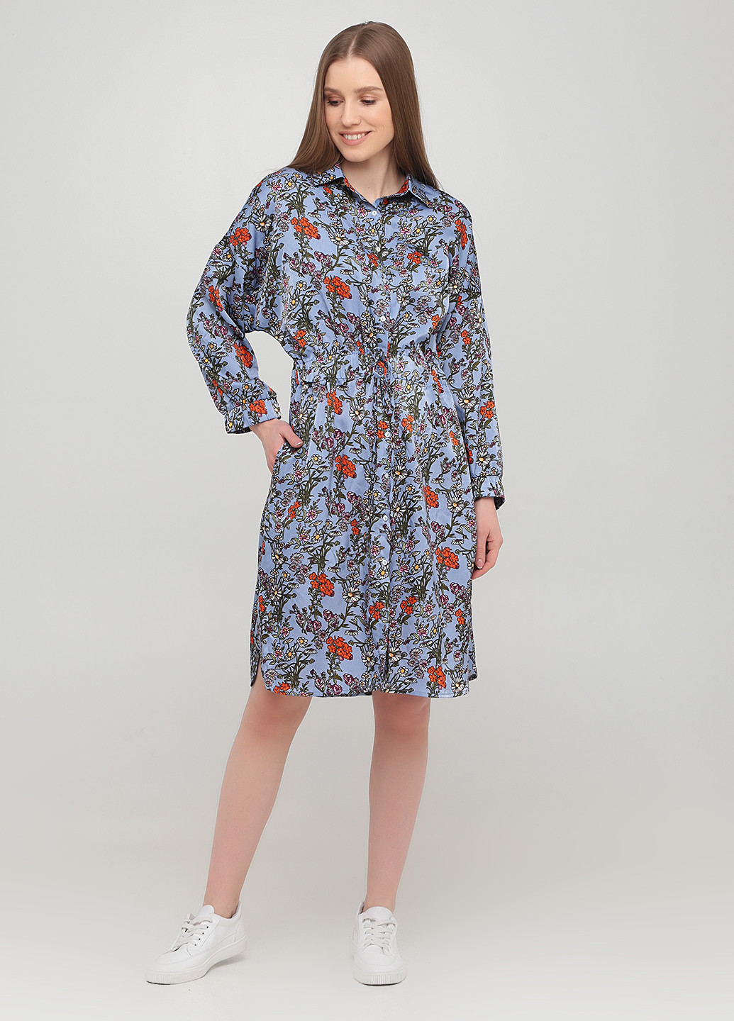 Світло-синя кежуал сукня сорочка Sisters Point з квітковим принтом