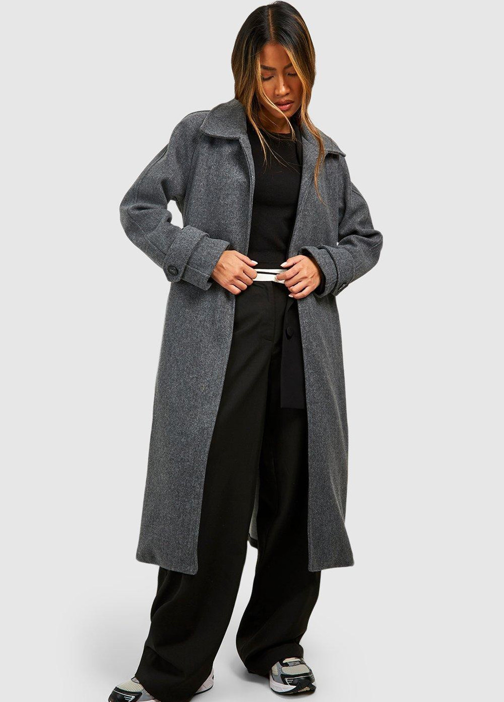 Сіре демісезонне Пальто Boohoo