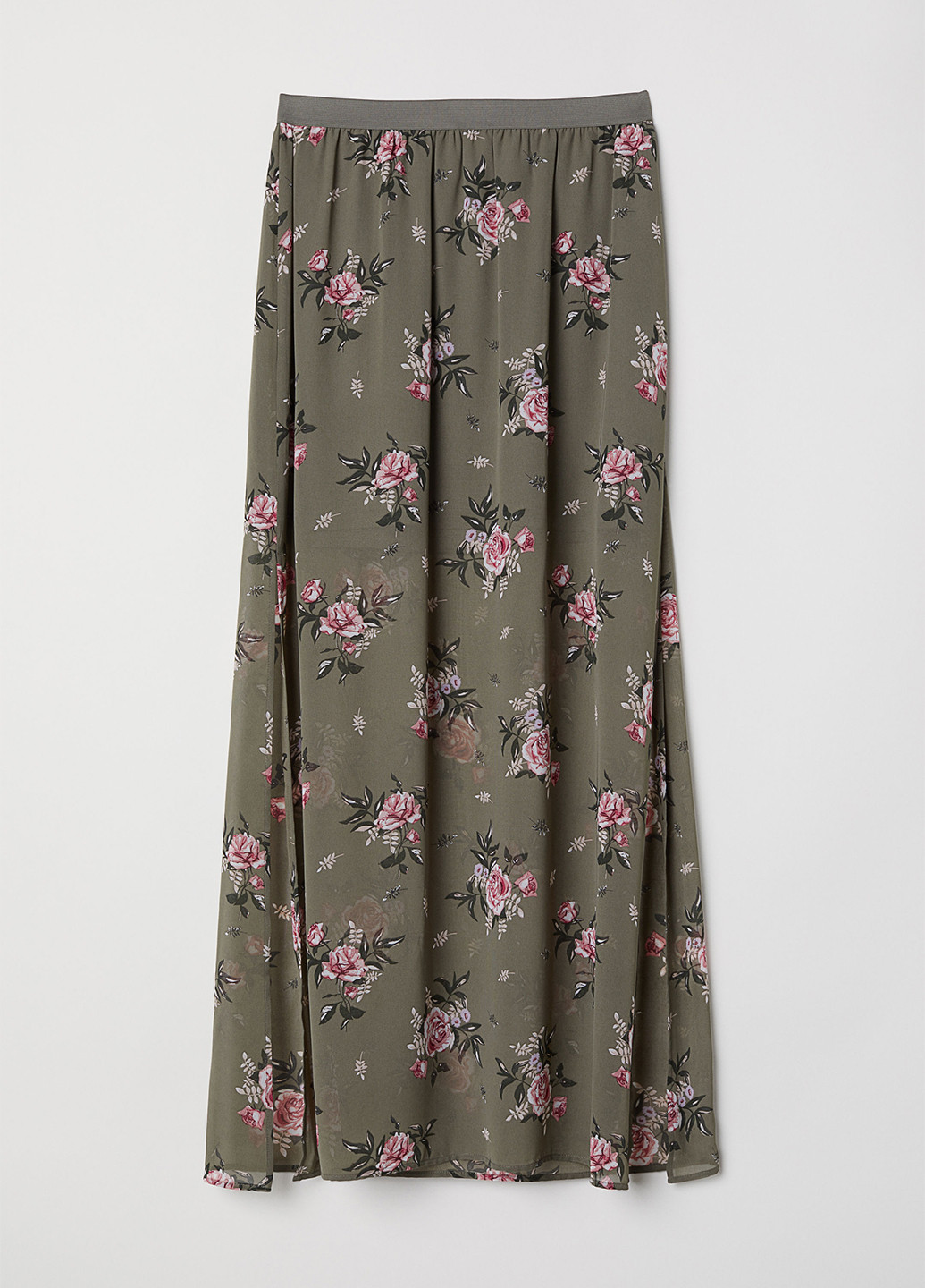 Оливковая (хаки) кэжуал цветочной расцветки юбка H&M а-силуэта (трапеция)
