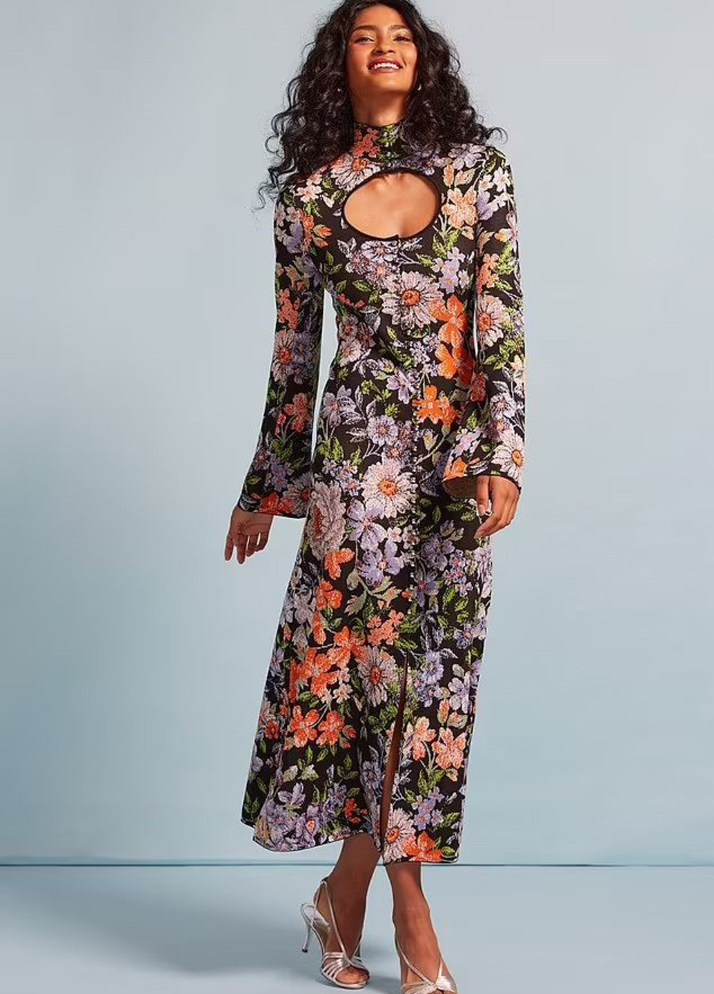 Чорна кежуал сукня а-силует, сукня-водолазка H&M х Rabanne з квітковим принтом