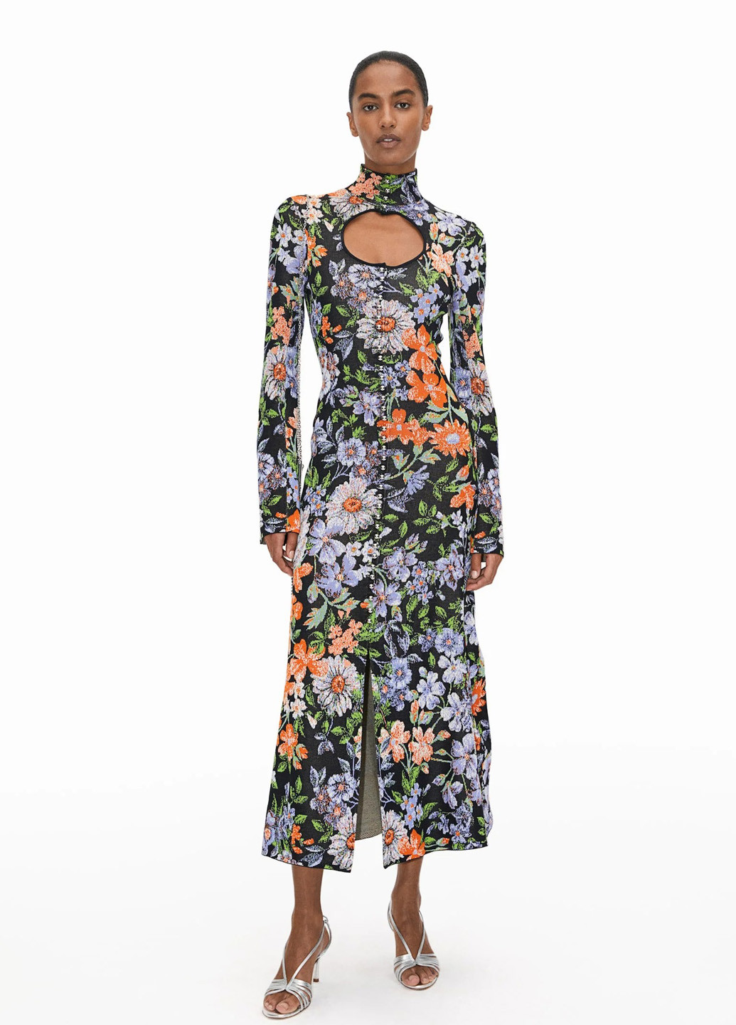 Чорна кежуал сукня а-силует, сукня-водолазка H&M х Rabanne з квітковим принтом