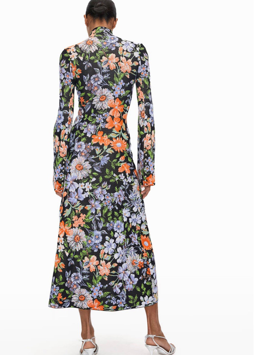 Чорна кежуал сукня а-силует, сукня-водолазка H&M х Rabanne з квітковим принтом