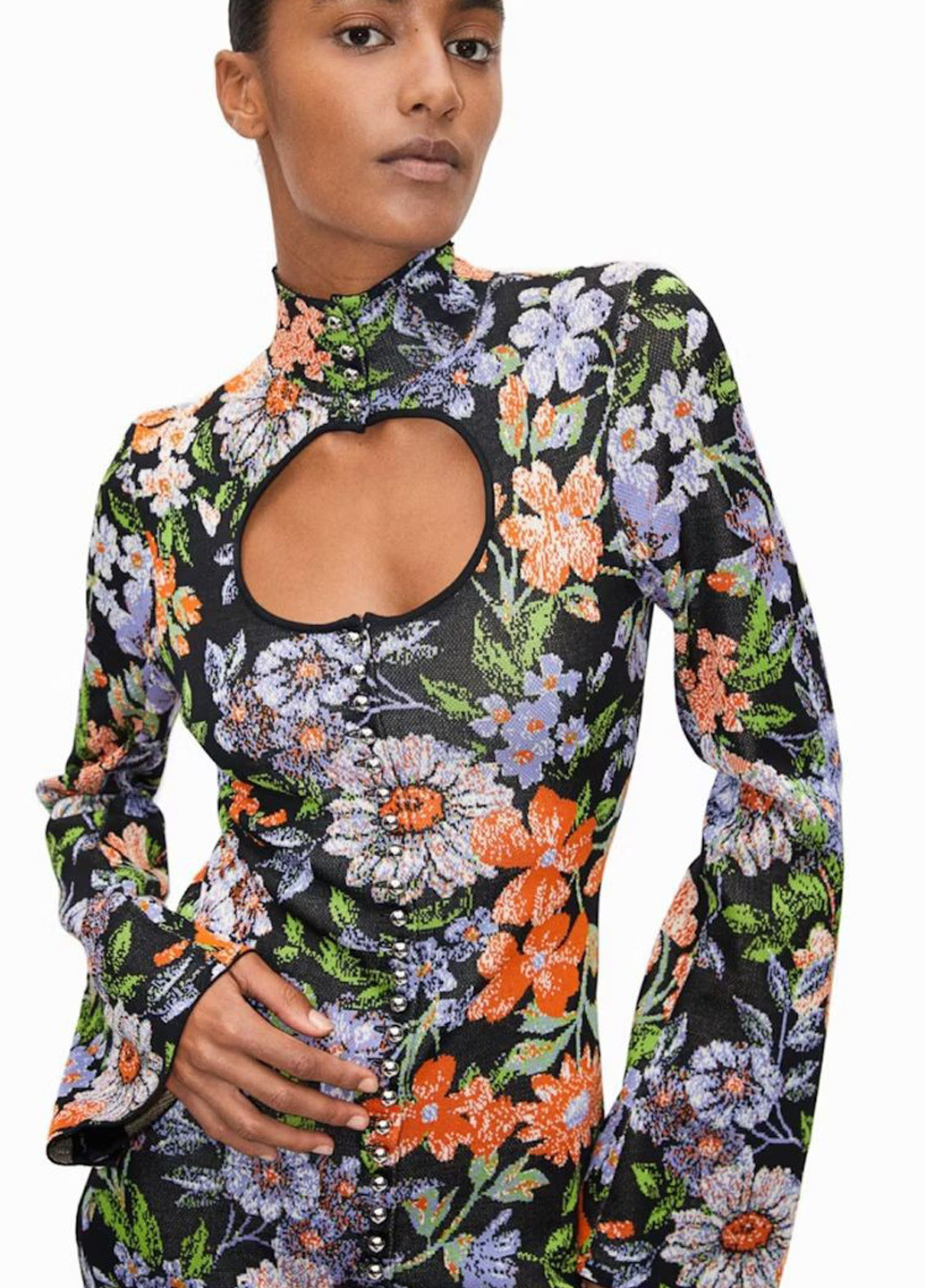 Чорна кежуал сукня а-силует, сукня-водолазка H&M х Rabanne з квітковим принтом