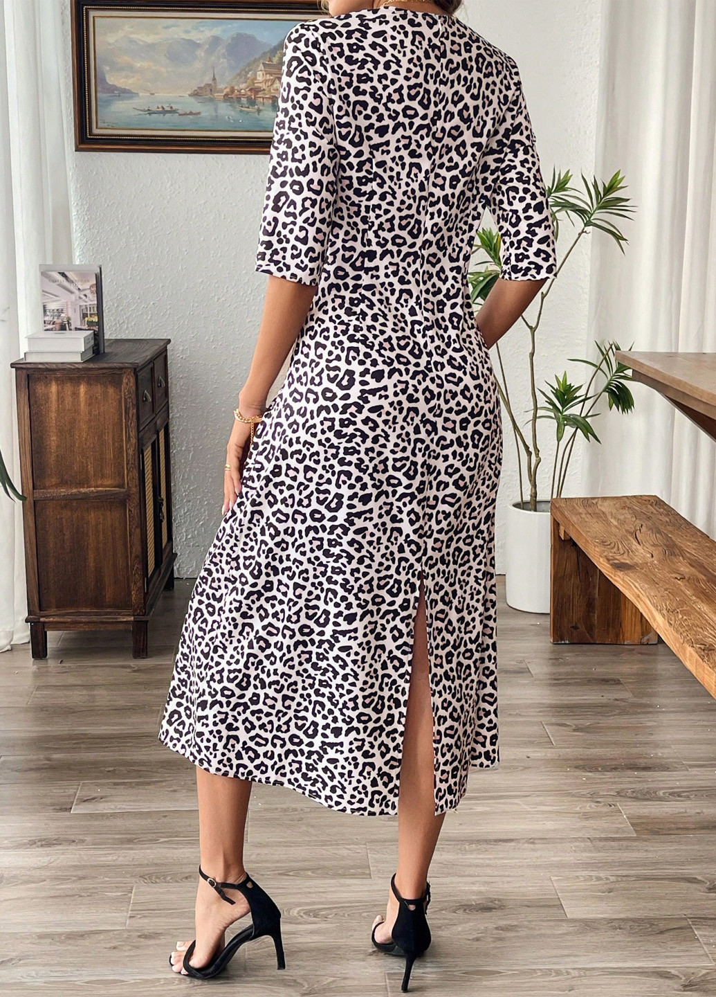 Белое кэжуал платье а-силуэт SHEIN леопардовый