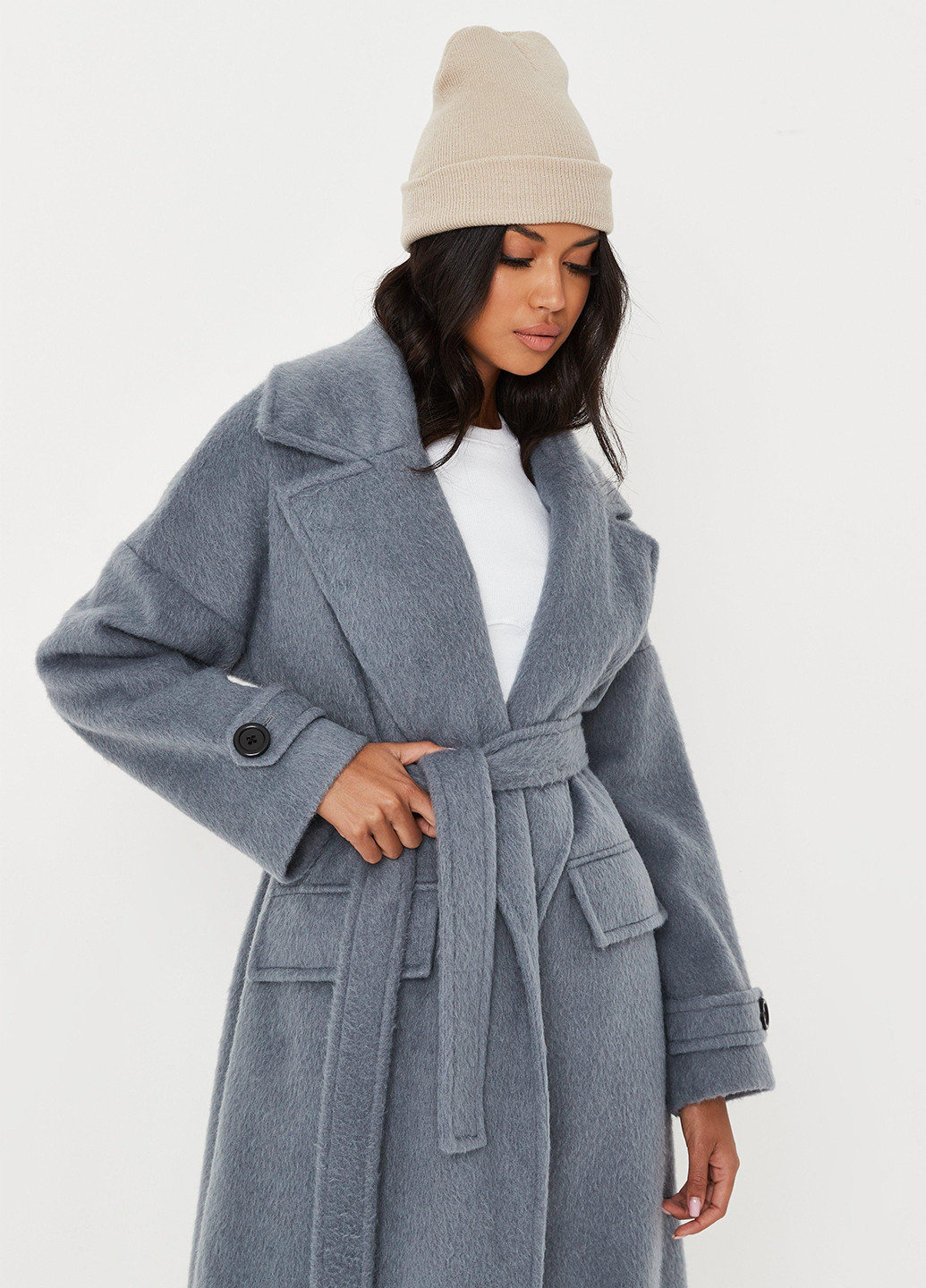 Серо-голубое демисезонное Пальто оверсайз Missguided