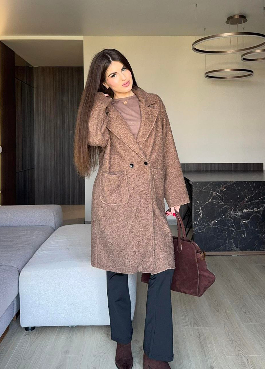 Світло-коричневе демісезонне Пальто двобортне No Brand