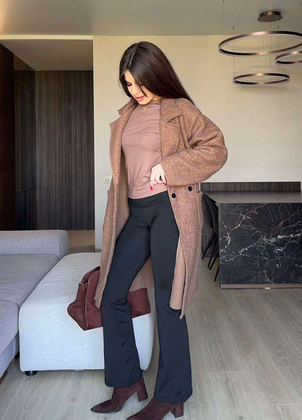 Світло-коричневе демісезонне Пальто двобортне No Brand