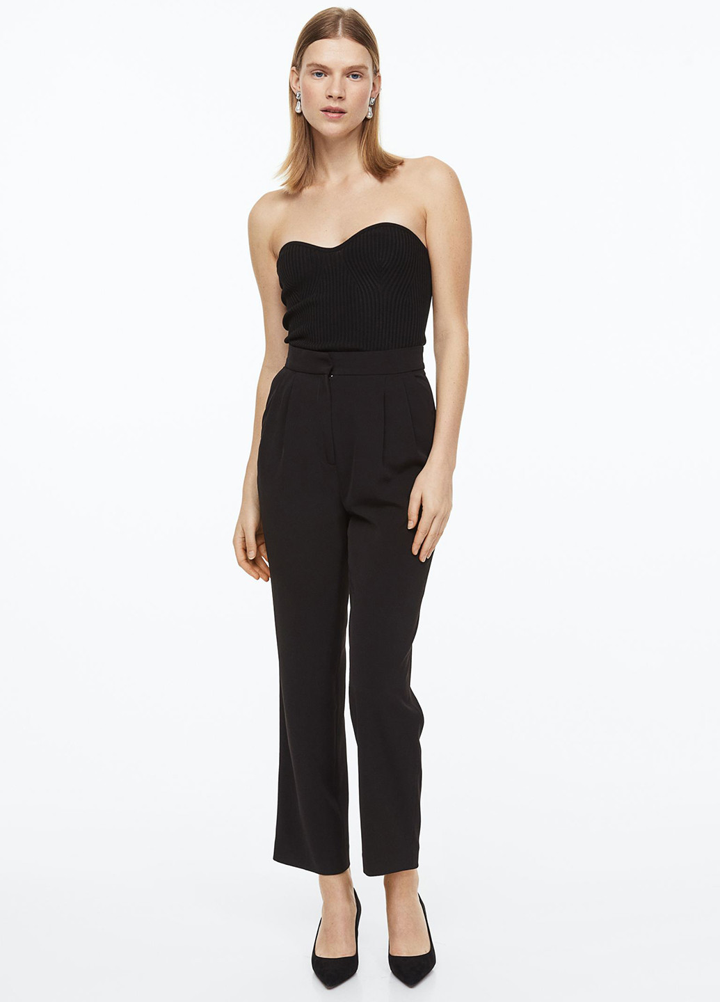 Черные кэжуал демисезонные укороченные брюки H&M
