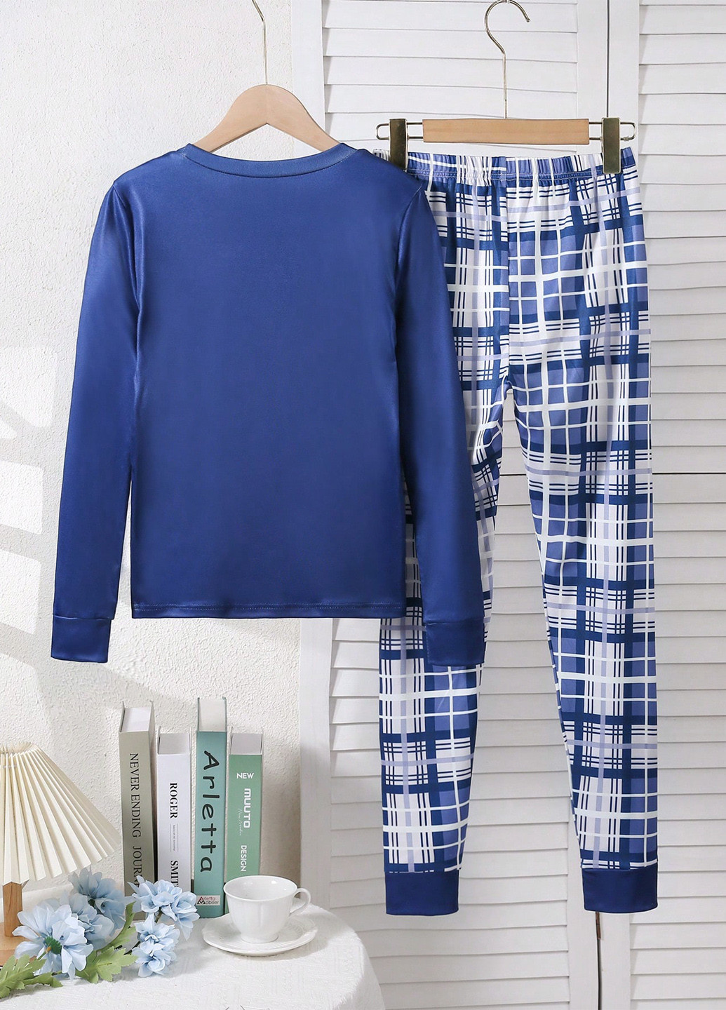 Синяя всесезон пижама (лонгслив, брюки) лонгслив + брюки SHEIN