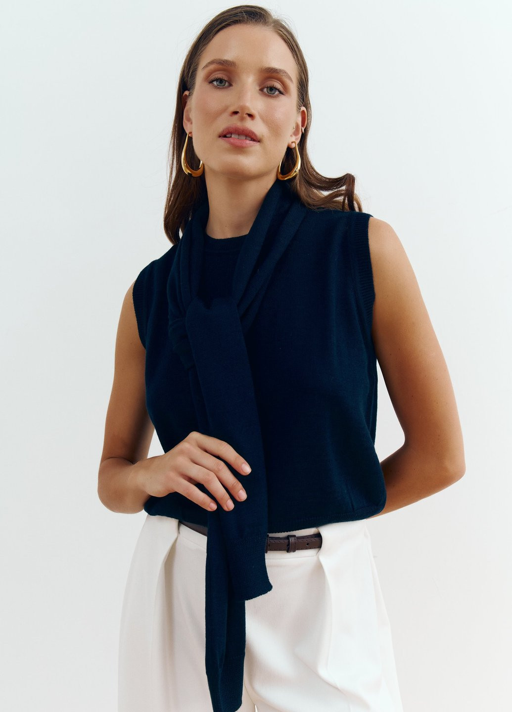 Темно-синій демісезонний комплект (жилет, болеро) Gepur